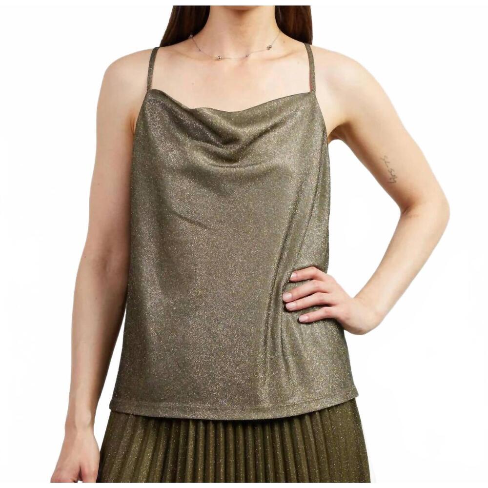 NEW SKIES ARE BLUE lurex cowl neck cami top in olive